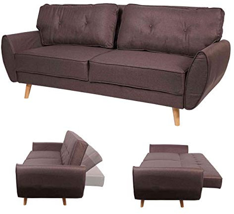 Mendler 3er-Sofa HWC-J19, Couch Klappsofa Lounge-Sofa, Schlaffunktion 203cm - Stoff/Textil braun