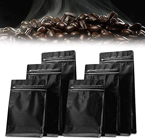 Coffee Bags with Degassing Valve and Ziplock Stand-up Storage Bags Pouches Airtight Coffee Bean Bags 50 Packs for Commercial Use (Black) (16 OZ)