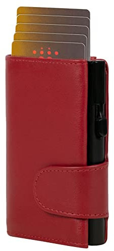 ClickSafe® Kreditkartenetui mit Münzfach und Geldscheinfach aus rotem Nappaleder mit schwarzem Aluminium Tresor und RFID Schutz (Kartenetui, Kartenhalter, Slim Wallet)