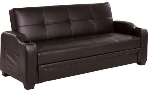 Vente-unique-Schlafsofa Klappsofa - Kunstleder - Braun - Mirella