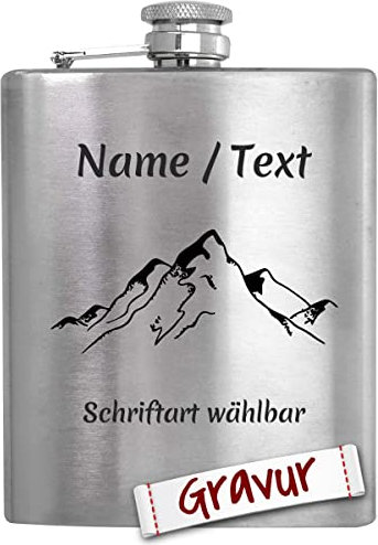 Wandern Geschenk Flachmann Set mit Gravur/Spruch personalisiert, Wanderer Geschenke für Frau, Mann, Oma, Opa, Geschenkidee zum Geburtstag, Ostern, Weihnachten, Ruhestand