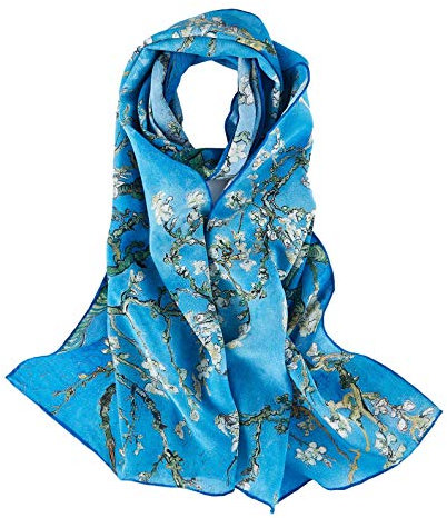 YangtzeStore Langer Charmeuse Seidenschal Klassischer Kunstdruck, Mandelblüten von Van Gogh, 63 x 17