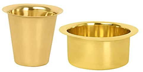 HANDTECHINDIA Handmade Tumbler Cup South Indian Coffee Glass Tumbler Set Brass Dabara Matte Plain For South Indian Filter Kaapi Size 120 ml