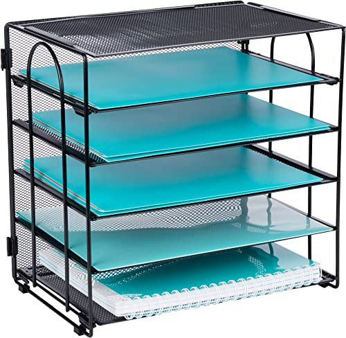 Dasher Products|Five Tier Office Desk Organizers, No Tools Required for Assembly, Letter Tray in Black Metal Mesh for Organizing Files, Papers. Office Desk Organizers and Accessories|Black