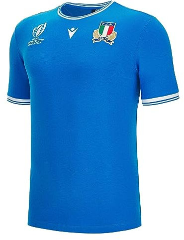 Macron Herren T-Shirt Italien Rugby Weltmeisterschaft 2023, Polycotton, Blau, Blau, M