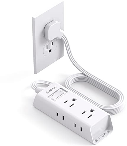 Cruise Essentials - Flat Plug Power Strip, Addtam 5 ft Ultra Flat Extension Cord with 6 Outlets Extender, No Surge Protector for Cruise Ship, Travel, Dorm, Home Office, ETL Listed