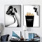 2er Set Bilder Schwarz Weiß Poster Set OHNE Rahmen, Vintage Schwarz Weiß Frau Popcorn Wandbilder für Schlafzimmer Wohnzimmer Büro Flur Eingang (21x30cm)