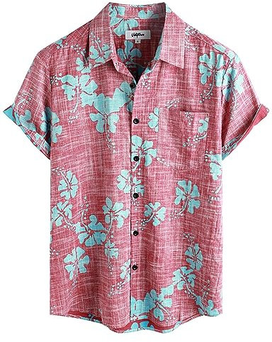 VATPAVE Mens Front Pocket Hawaiian Flower Shirts Casual Short Sleeve Button Down Beach Shirts Large WineRed Blue Aloha