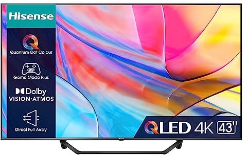 Hisense TV 43A7KQ QLED Smart TV de 43 Pouces, avec Quantum Dot Colour, 60 Hz VRR, Dolby Vision & Dolby Atmos, Bluetooth & HDMI, Partage sur Le téléviseur, Alexa Built-in (2023)