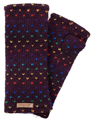 Damen Gestrickte Pulswärmer Stulpen Modell Ines Regenbogen Dunkelpflaume 2 81R