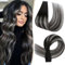 SEGO Tape Extensions Echthaar Haarverlängerung 10 Tressen Klebeband 25g Balayage Haarteile 7A Glatt 100% Remy Human Haar 50.8 cm (25 g) Naturschwarz/Grau #1BT1BPGREY