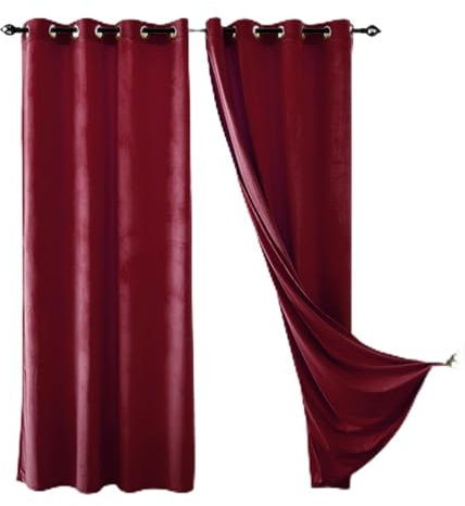 JRUI Vorhänge Verdunkelung, Blickdichte Gardinen 2er Set 270x220cm (HXB), Vorhänge Samt mit ösen, Verdunklungsvorhang Kinder, Thermo Vorhänge, LäRmschutz Vorhang, Curtains Rotwein