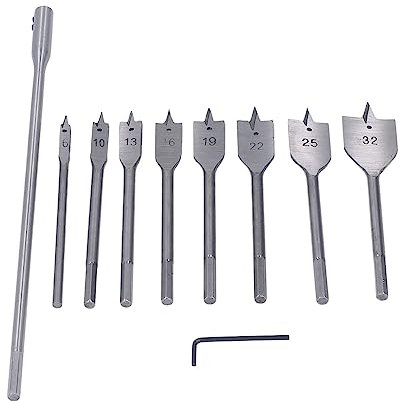 Brocas Planas para Pala, Juego de Brocas para Madera con Vástago de 1/4 Pulgadas, Versátil, Larga Vida útil, 8 Tamaños para Carpintería, 10 Piezas