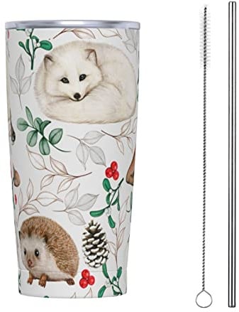 RFSHOP Woodland Animals Travel Coffee Mug 590ml Tumbler with Lid and Straw Leakproof Thermal Stainless Steel Cup for Hot/Cold Drinks