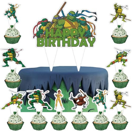 HGSHUO Tortendeko Turtle Kuchen Deko Geburtstag Torte Deko Tiere Cake Topper Happy Birthday Cupcake Topper Kuchendeko Turtle Muffin Geburtstagsdeko