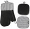 BEZEE Silicone Oven Gloves with Mitts Set of 4 Heat Resistant Gloves for Cooking Non-Slip Pot Holders for Kitchen Premium Stove Mitt – Black
