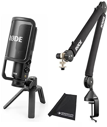 RØDE Rode NT-USB+ Plus Microphone à condensateur USB, PSA1+ Plus bras articulé noir, chiffon en microfibre Keepdrum