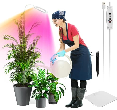 YUYMIKA Plant Grow Light, Full Spectrum for Indoor Plants, 3 Colors LED Growing Lamp with Stand, 3/9/12H Auto On/Off Timer, Height Adjustable, Halo Growing Lamp for Large & Small Plant Light