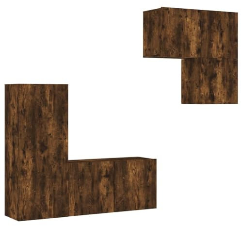 vidaXL Wohnwand 4-TLG., Schrankwand mit viel Stauraum, Wandmontage Anbauwand Fernsehschrank, Wohnzimmer Set Schrank Wandschrank, Räuchereiche Holzwerkstoff