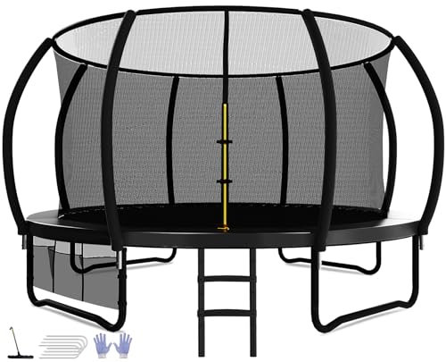 Devoko Outdoor Trampoline 7.5ft/10ft/12ft/14ft GS Certified Garden Trampoline With Safety Net,Non-Slip Ladder& Shoe Organiser,Available For Toddlers And Adults,Up to 150kg