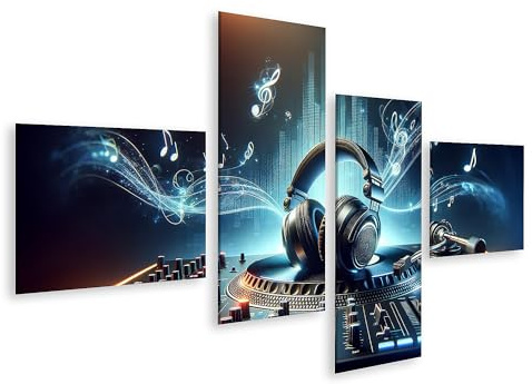 islandburner Bild auf Leinwand Zukunftsmusik im Digitalzeitalter Leuchtende Kopfhörer auf DJ-Pult Bilder Wandbilder Poster