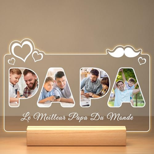 Jkolalin Cadeau Papa Personnalisé, Cadre Photo Personnalisé, Cadre Personnalisé Photo, Cadeau Anniversaire Papa, Cadeau Noel Personnalisé pour Papa