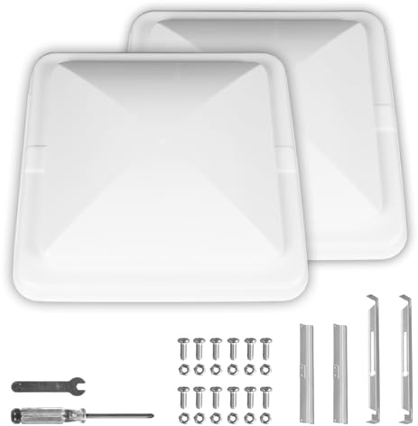 Jack Boss 2 Pack Set RV Vent Covers for Roof, 14 Inch Replacement Camper Vent Lid for Trailer and Motorhome, 14 x 14 x 3.25 White