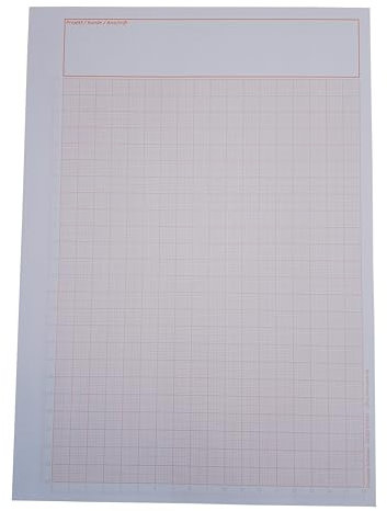 Millimeterpapier, Millimeterpapierblock, Aufmassblock, DIN A4, 80 g/m2, 50 Blatt, 1 mm Raster in orange, mit gedruckten Linealen links und unten, Anschriftenfeld oberhalb des Rasters (1)