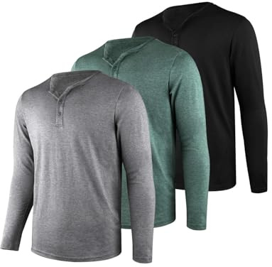 Liloak Men's Henley T Shirt Pack Long Sleeve Grandad Shirts | Multi-Colour Pack And 3-Button Placket Make Weekly Rotation Easy For Layering, Travel, Weekends And Everyday Wear