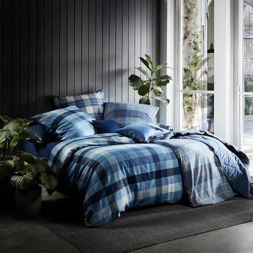 fleuresse gewebte Edelflanell Bettwäsche Lech Karo blau beige 1 Bettbezug 135 x 200 cm + 1 Kissenbezug 80 x 80 cm