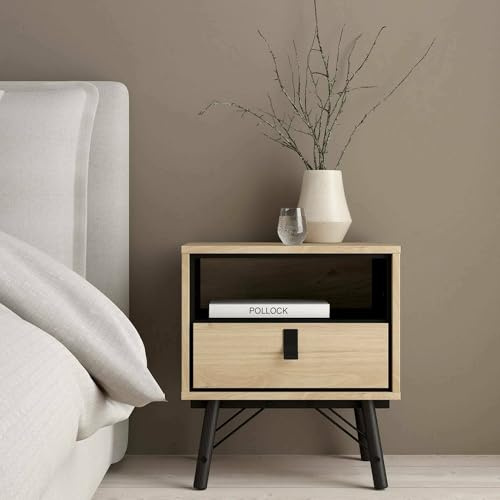 Dmora - Nachttisch Christiane, Niedrige Kommode, Tisch, Multifunktionaler Nachttisch, 53x40 h60 cm, Eiche