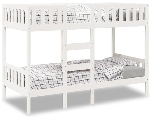 Willood Etagenbett, Kinderbett mit Rausfallschutz Leiter, Bettgestell mit Lattenrost, Bett Stockbett Holzbett Weiß 90x200 cm Massivholz Kiefer