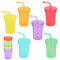 6 Pcs 380ml Kids Plastic Drinking Tumbler Cups, Neon Sipper Cups with Lids & Straw, BPA Free Reusable Childrens Plastic Cups, Iced Water Drinking Cups, Smoothie Cup Travel Mugs for Travel Trip School