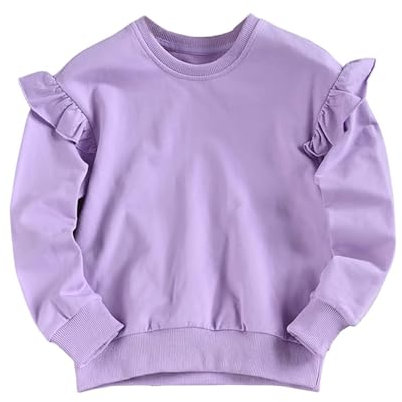 LOIJMK Felpa a maniche lunghe tinta unita con maniche imbottite per la primavera e per bambini T Shirt bambini 128, Lilla, 4-5 Jahre