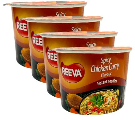 Reeva's Spicy Chicken Curry Flavour Cup Noodles 75G Instant Noodles Ready to Eat, Product of Ukraine Pack of 4