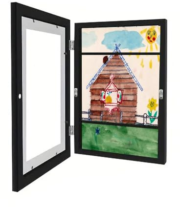 Glowjoy Bilderrahmen für Kinderbilder, Bilderrahmen A4 Kinderzeichnungen, kinder kunstbilderrahmen zum öffnen, Objektrahmen zum Aufhängen, für Wandkunst-Displays, Schulen, Häuser oder Büros (Schwarz)
