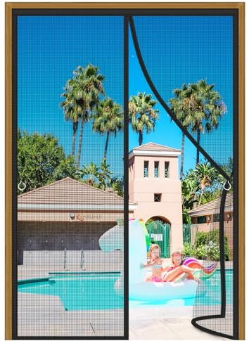 Magnétique Moustiquaire Noir 200x210cm Personnalisable Moustiquaire Baie Vitree Coulissante Engrener Fermeture Automatique Pliable Restez à l'écart des Moustiques