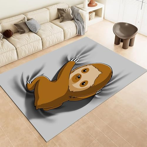 FABTOP Faultier Teppich Wohnzimmer 160x230cm Schlafzimmer kinderteppich Faultier kinderzimmer mädchen Junge