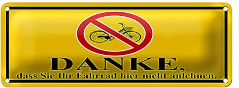 Metallschild | Fahrrad Abstellen Verboten | Danke Schild | 10 x 27cm