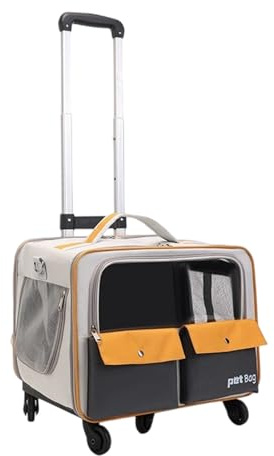 Loyimioo Pet Carrier mit Rädern & Rucksack Abnehmbare Trolley Koffer mit Einziehbarem Griff, Große Atmungsaktive Katze Carrier für Reisen, Wandern, Tierarztbesuche (Fits Haustiere bis zu 7. 5kg) Gelb