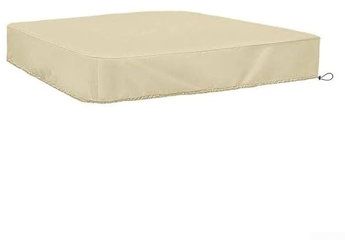 Garten-Sandkasten-Abdeckung, quadratisch, wasserdicht, mit Kordelzug, 190T Polyester, Beige (200 x 200 x 20 cm)