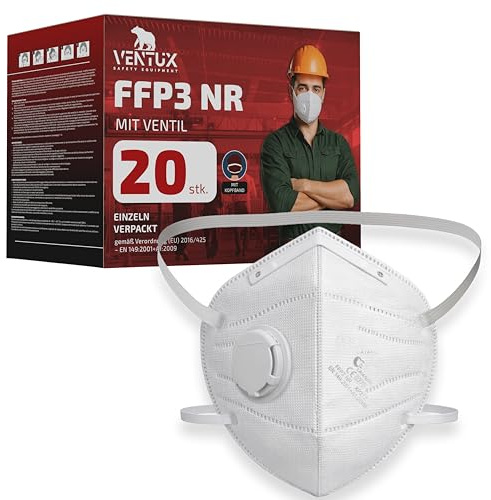 VENTUX SAFETY EQUIPMENT Masque FFP3 avec valve - masque respiratoire FFP3 NR avec élastiques nucaux - masque anti poussière conforme EN149:2001+A1:2009 - idéal pour travail chantier bricolage