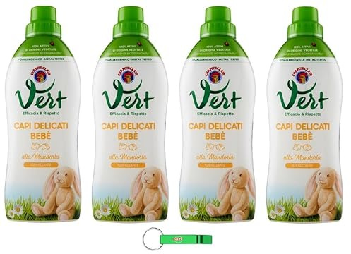 4x CHANTECLAIR VERT Waschmittel Flüssigwaschmittel Capi Delicati Bebè Mandel - Hygiene Waschmittel für Empfindliche Kleidung - 750ml + Beni Culinari Kostenloser Schlüsselanhänger