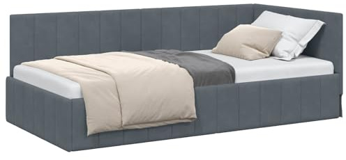 vidaXL Eckbettgestell mit Kopfteil Dunkelgrau 100 cm x 200 cm Samt, Stylisches Schlafzimmer, modernes Eckbett, platzsparendes Sofa, Samt-Tagbett für vielseitigen Wohnbereich