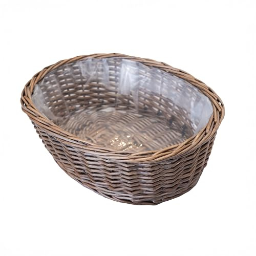 Arthur Cameron – Oval Wicker Basket Tabletop Planter – Handwoven Plant Pot and Decorative Home Accessories (Antique Wash, Small)