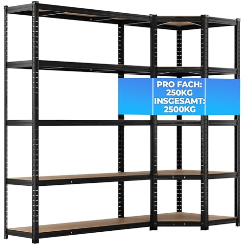 ALL Premium Schwerlastregal Eckregal 180x70x40 cm + 1X 180x120x40 cm Schwarz - 2500kg Traglast – stabiles Eckregal stehend, vielseitiges Regalsystem, Corner Shelf, ideal für Keller u. Lager