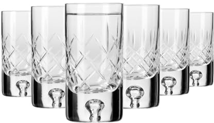Krosno – Bicchierini da vodka 50 ml, set da 6 pezzi – Vetro di cristallo – 2 modelli di incisione – Per liquore e distillati – Realizzati a mano e incisi – Collezione Saga – Ideali come regalo