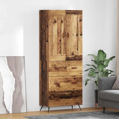 Qnhdfrt Hochboard 69,5 x 34 x 180 cm Altholz Holzwerkstoff mit 2 Türen & Schublade Modernes Design Robust für Esszimmer Küche und Wohnzimmerschrank