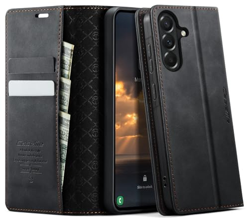 KZB für Samsung Galaxy A57 5G Hülle, Magnet Leder Klapphülle RFID Schutz | Retro PU Leder, 2 Kartenfach, Standfunktion, Stoßfest, Flip Case, Handyhülle für Galaxy A57 6,7'', Schwarz