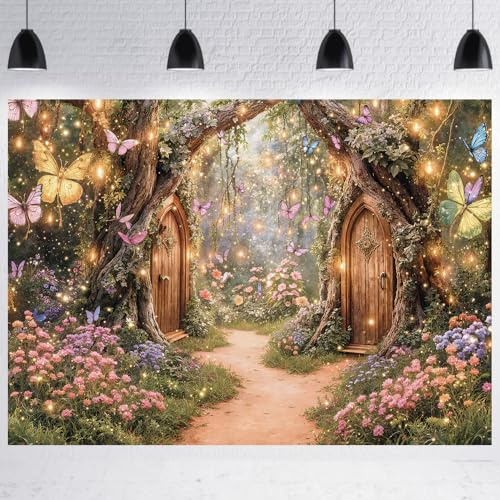 LTDKAEN 7x5FT Spring Wonderland Enchant Forest Backdrop | Enchanted Floral Garden Photography Background,Fairy Tale Magic Wonderland Party Banner Decoration,Vinyl